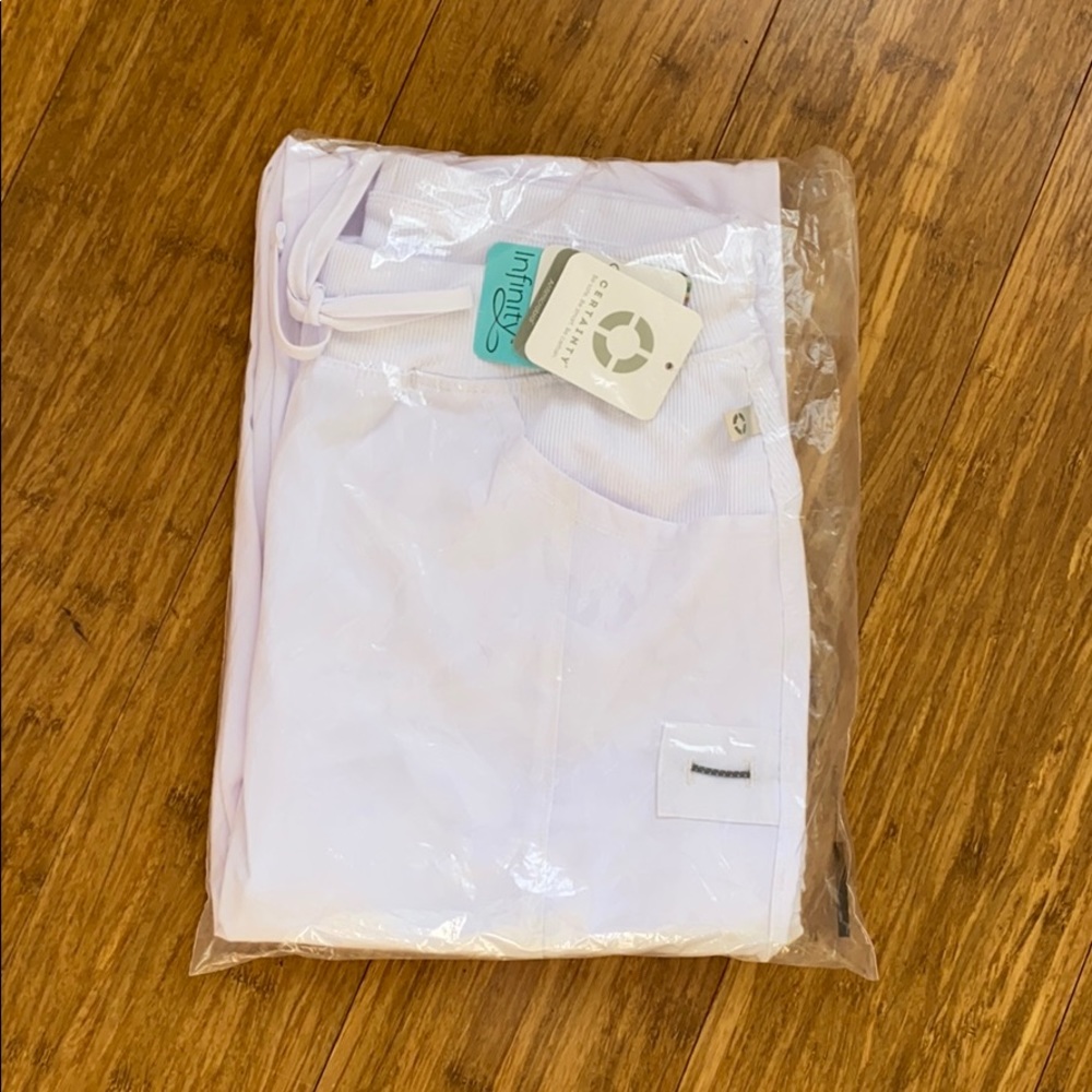 Small white infinity by Cherokee scrub pants